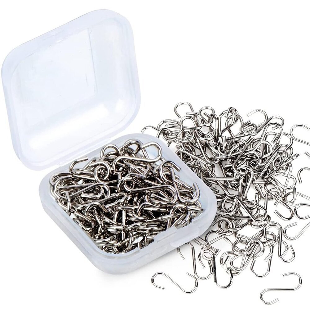 Durable Silver Metal S Hooks - 100 Mini 0.55 Inch Hangers for Xmas DIY Projects